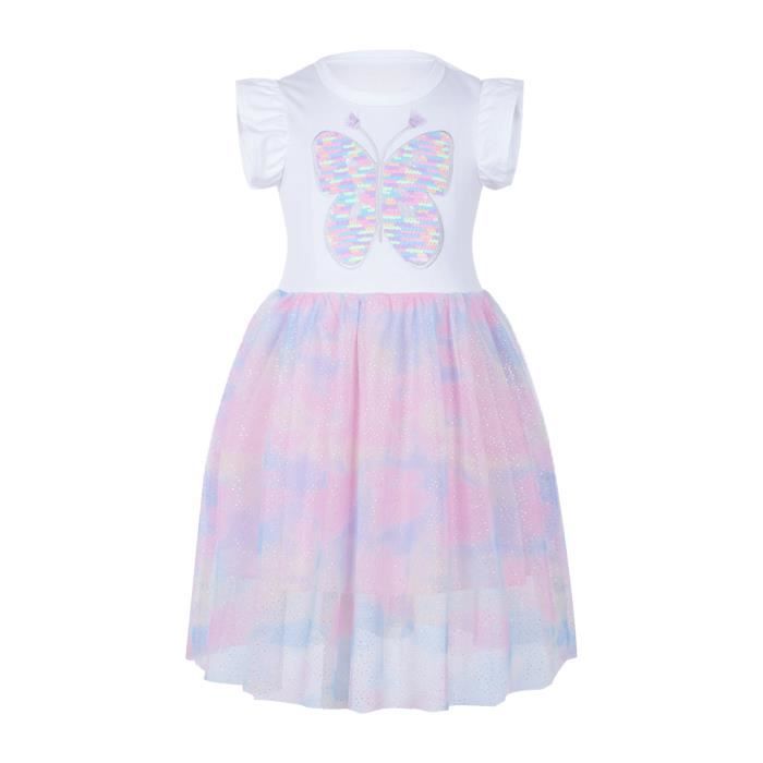 Robe Licorne Fille 100% Coton - Manches Courtes - Taille 2 à 8 Ans - Idéale Printemps/été