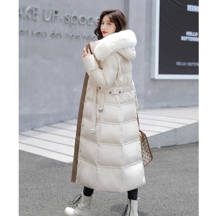 Doudoune Femme Longue Manteau a Capuche Parka BLANC Marque Luxe Chaud Epaisse Hiver