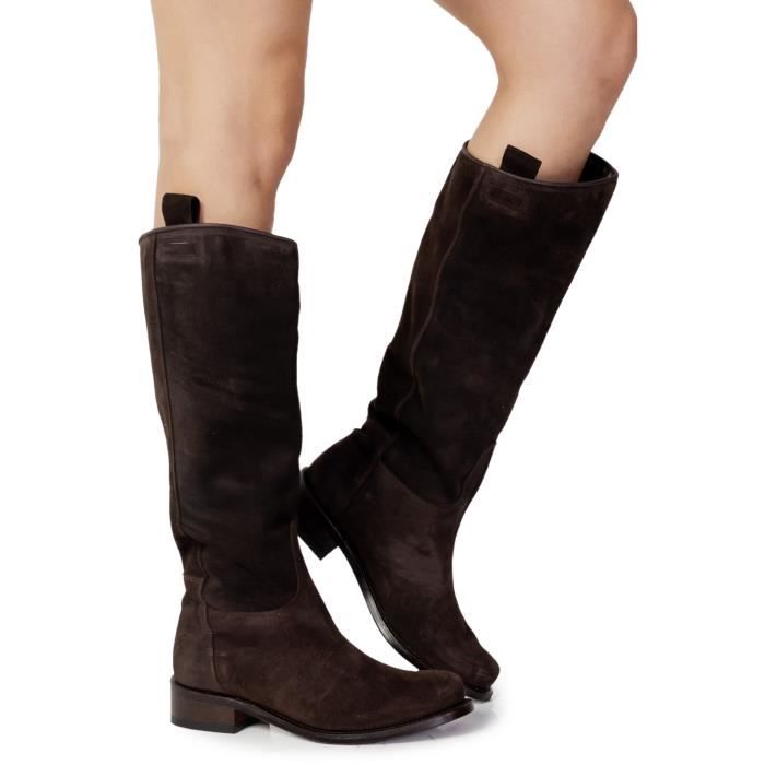 Bottes Femme Marron Cuir CAMPEROS A enfiler Uni Hiver Marron Cdiscount Chaussures