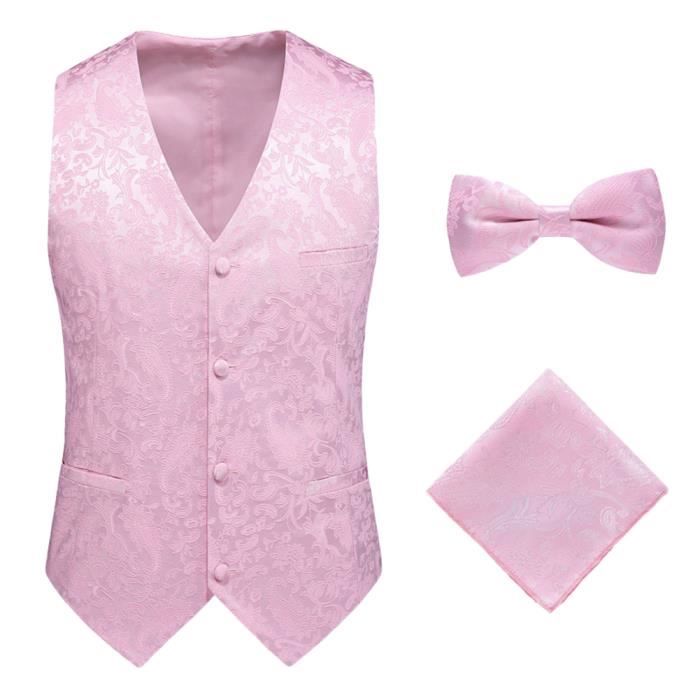 Homme Mariage Gilet de Costume N ud Papillon Jacquard Gilets sans Manche pour Fete Mariage Formel Business Rose Rose Cdiscount Pret a Porter