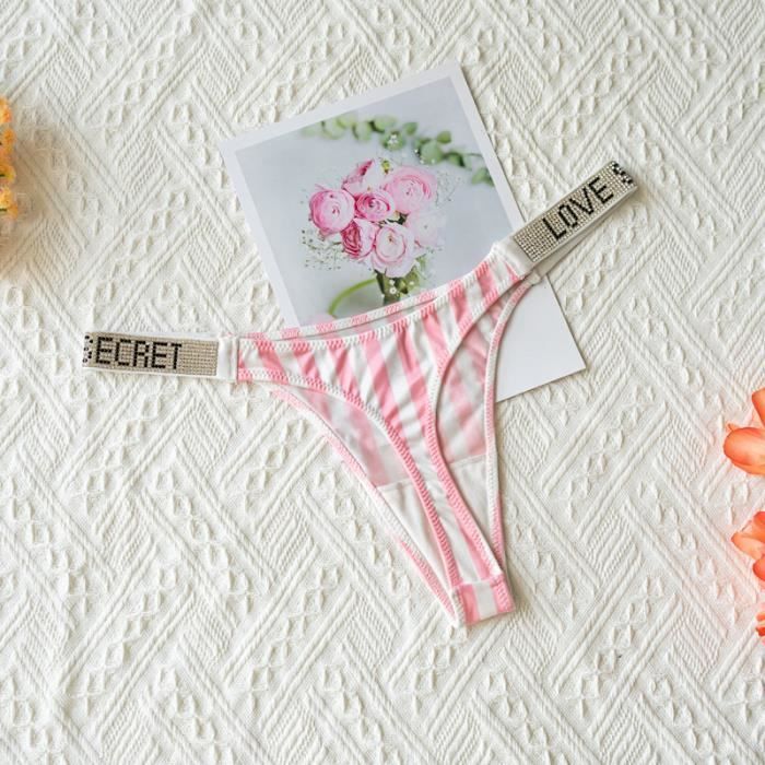 Culotte slip String Sexy raye a strass pour femmes sous vetement sans couture taille basse Lingerie secrete Pink Stripe Blanc Cdiscount Pret a Porter