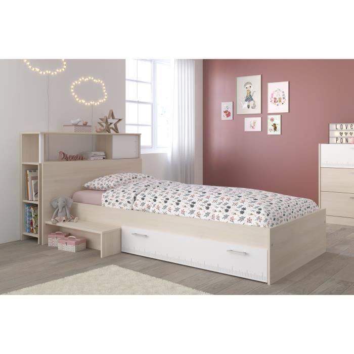 shot case - parisot ensemble lit + tete de lit avec rangement - style contemporain - décor acacia clair et blanc - charlemagne