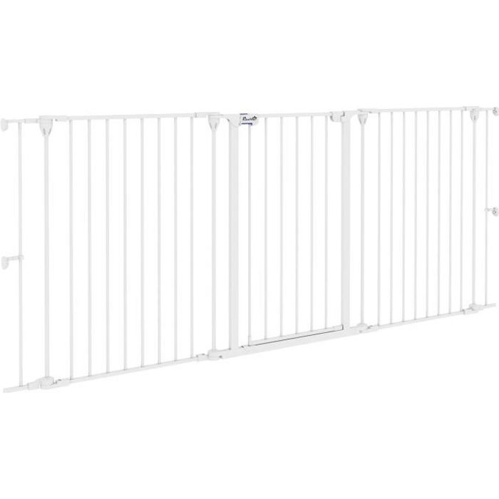 PawHut Barrière de sécurité pour chien en acier à 3 panneaux pliante avec double verrouillage et porte intégrée pour porte