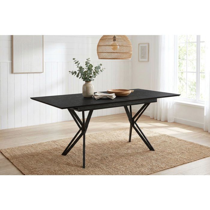 Table à Manger Extensible PULA - Ardoise & Noir - Rectangulaire - 10 personnes - 160-200 x 76 x 90 cm