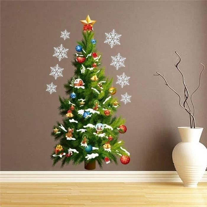 Lot De 2 Stickers Grand Sapin De Noël Doré 35x50 Cm - Autocollants Statiques Réutilisables Pour Mur, Fenêtre, Porte, Vitrine - 7