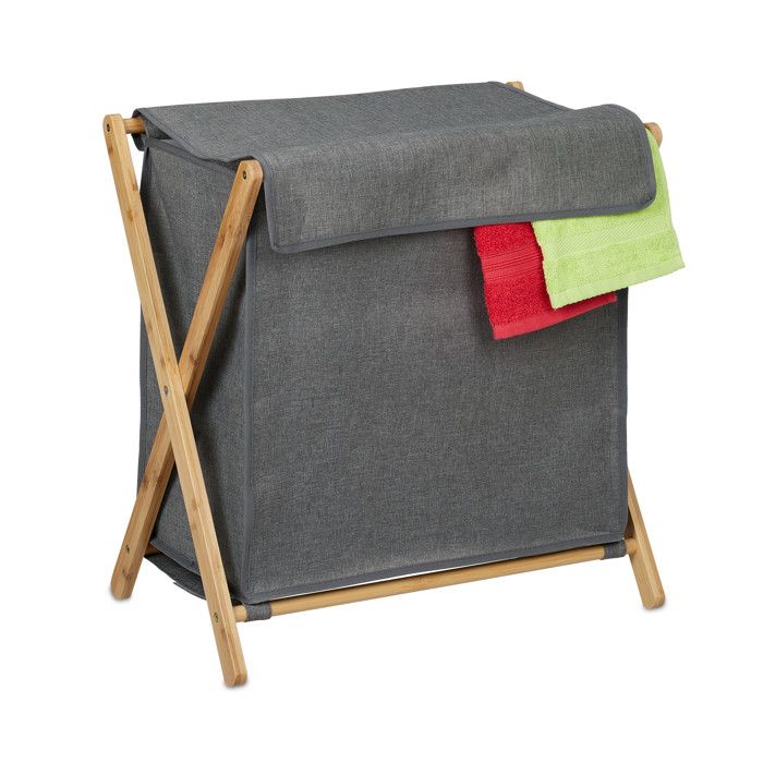 Relaxdays Panier à linge en zostère, sac amovible en coton, 50 l, HxLxP