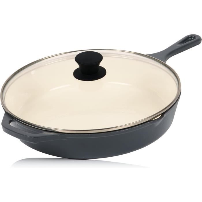Overmont Cocotte en fonte émaillée Casserole de 7 l avec couvercle et maniques en coton Overmont Cocotte en fonte émaillée Casserole de 7 l avec couvercle et maniques en coton