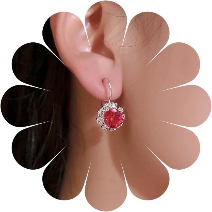 Inateannal Boucles D'Oreilles Créoles En Cristal - Forme De Feuille D'Érable Rubis Rouge - Bijoux D'Automne Pour Femmes Et Filles (Doré