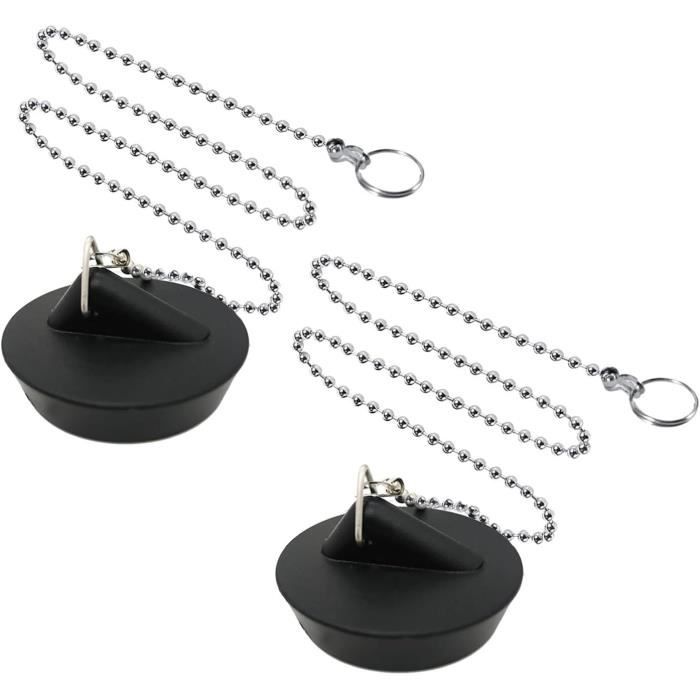 Bouchon D'évier SIRIUS 35x40 Mm - Noir, Inox, Avec Chaîne Et Borne