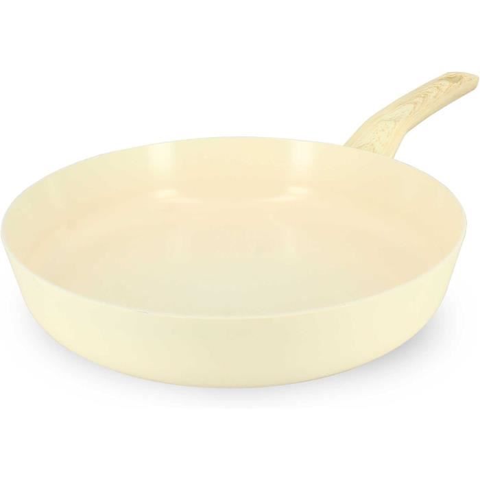 MENASTYL Set De 5 Pièces Colorama Crème - Poêles, Casseroles, Wok Aluminium Antiadhésif Céramique Induction