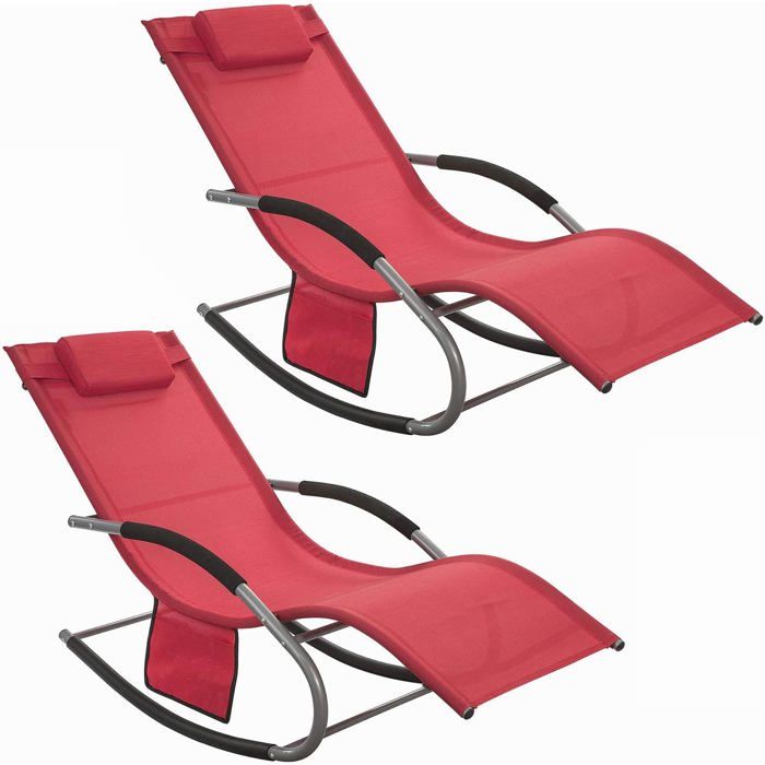 SoBuy Lot de 2 Chaises Longues Transat Pliables Jardin Aluminium – Bain de Soleil Ergonomique Rouge OGS28-Rx2 SoBuy Lot de 2 Chaises Longues Transat Pliables Jardin Aluminium – Bain de Soleil Ergonomique Rouge OGS28-Rx2