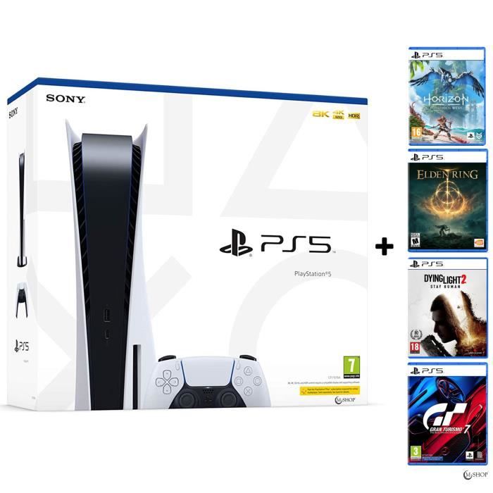 SONY Console salon -  - Playstation 5 Edition standard - 825 Go - Blanc - 4 jeux inclus 