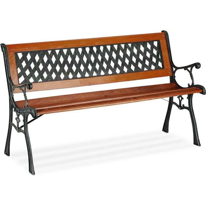 Banc De Jardin En Bois Et Fonte – Design Rosaces, Robuste, Pour Extérieur, Décoration Et Assise