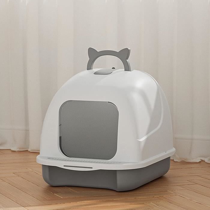 Bac à Litière Semi-fermé BESTonZON – Design Anti-éclaboussures – Facile à Nettoyer – Pour Chats Et Petits Animaux – Gris - 4