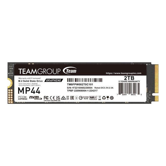 SSD - TEAMGROUP - MP44 - 1 To - PCIe 4.0 - M.2 - Ultra-rapide avec refroidissement en graphène