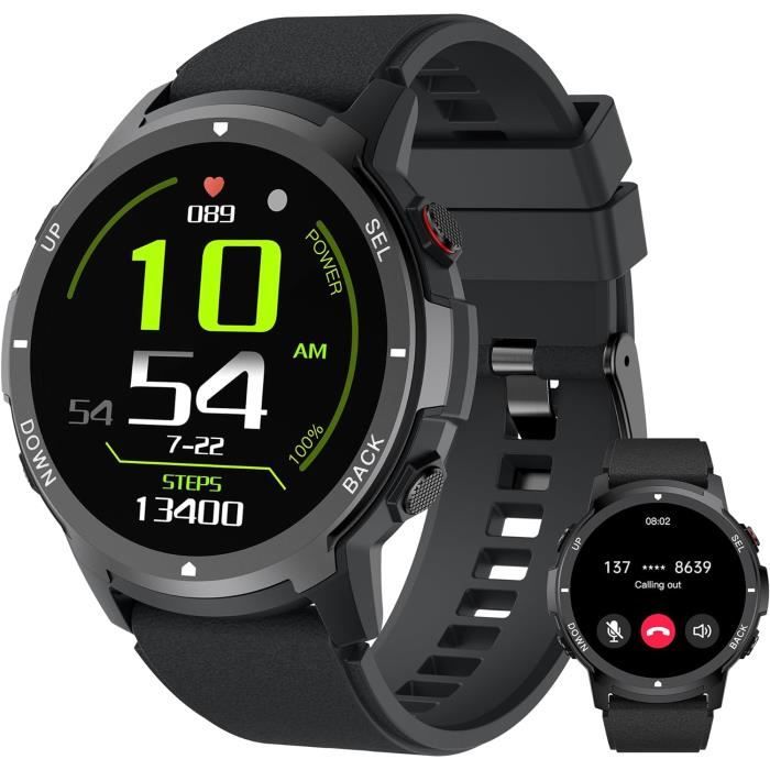 Montre Connectée BANLVS Homme - Écran 1,28 Pouces, Bluetooth, étanche IP68, 2 Bracelets Inclus