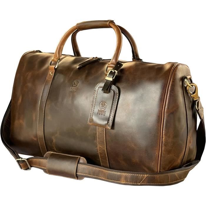 Sac De Voyage Cuir Vintage Sac Week-End Sport Grand Format Pour Gym Camping Randonn?�e Sac 
