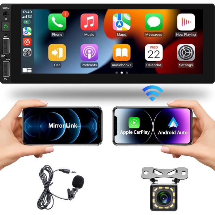 Autoradio 1DIN Avec CarPlay Android Auto - Écran 6.9 Pouces