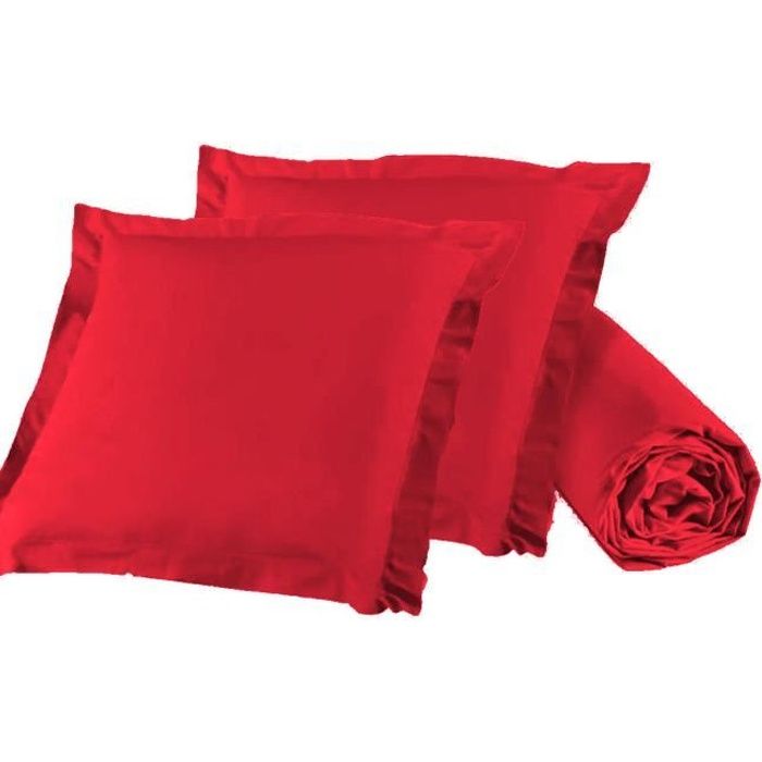Drap housse - Amphora - 140 x 190 cm - Rouge - 2 taies 65 x 65 cm - Coton naturel