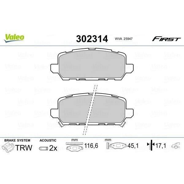 Plaquette de frein gamme first Honda hr-v II 07.15> RR - VALEO - 302314