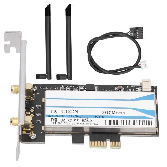 Carte Réseau WiFi PCI 300 Mbps 802.11b/g/n + 2 Antennes - Adaptateur Bureau AR9223