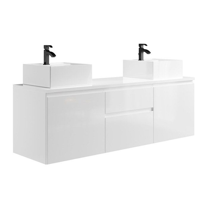 Meuble de salle de bain suspendu avec double vasque - Blanc - 150 cm - JIMENA II