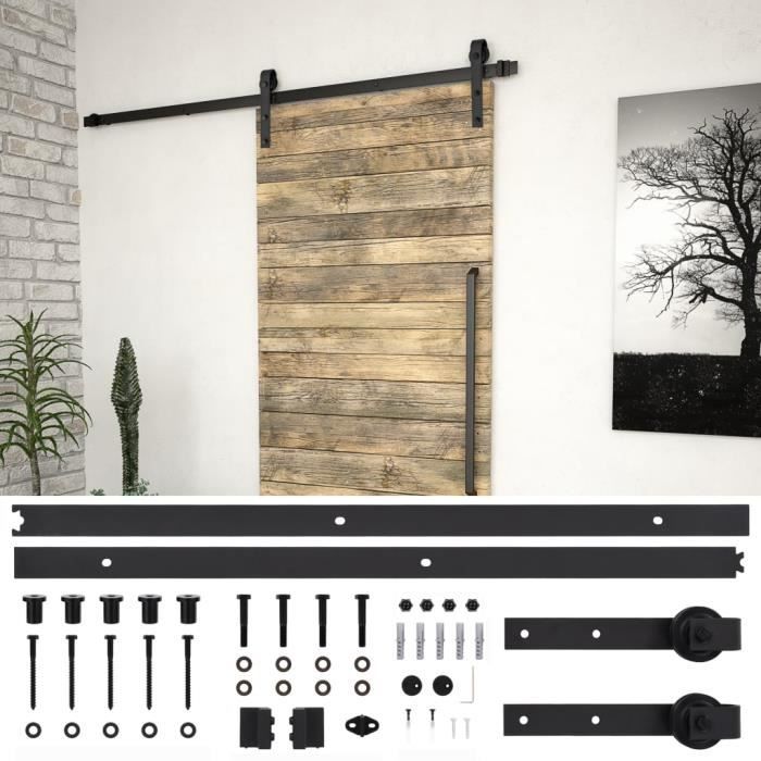 Kit de quincaillerie de porte coulissante - vidaXL - SKIEN - 183 cm - Acier enduit de poudre - Noir