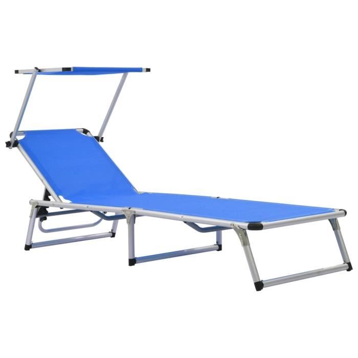 "Top" Bains de soleil d'extérieur JILI - Chaise longue pliable avec toit Aluminium et textilène Bleu,6,95 Kg