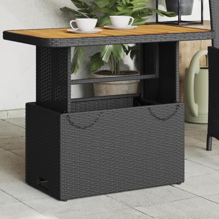 Meuble Table de jardin - Noir - 90x55x71 cm - résine tressée et bois acacia 11.6 KG