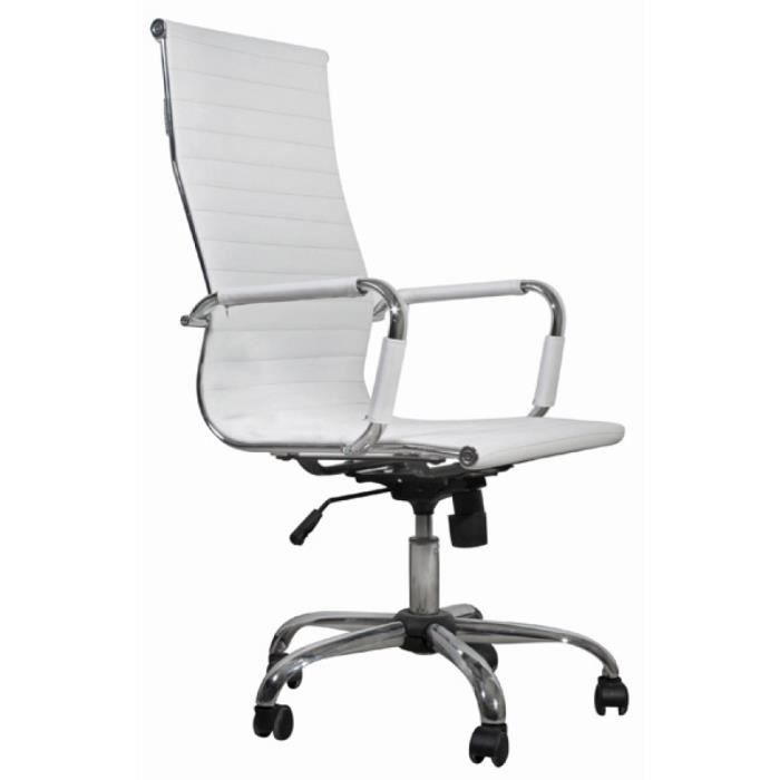 Chaise de bureau simili cuir blanc dossier haut  Cdiscount Maison
