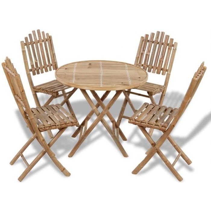 vidaXL Mobilier à dîner dextérieur pliable 5 pcs Bambou