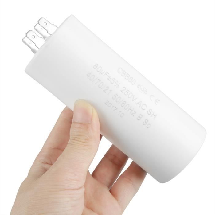 Condensateur CBB60 100µF 250V AC - 2 Fils, 50/60Hz, Cylindre Blanc, Marque Zaplyte, Neuf