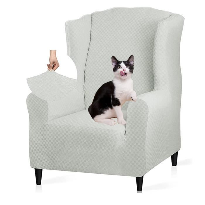 Housse de Fauteuil Élastique avec Oreilles 1 Pièce Jacquard Protecteur de Canapé Appui-Tête Housse de Canapé Fauteuil Ivoire