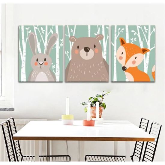Sans Cadre Nordique Animal Peinture Mignon Dessin Anime Impressions Sur Toile Pour Enfants Chambre Mur Photo 30x40cmx3 No Frame Achat Vente Tableau Toile Cdiscount