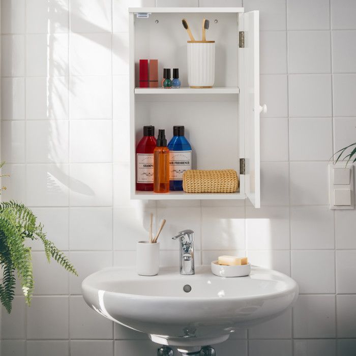 Armoire Salle De Bain Armoire De Salle De Bain Étroite Relaxdays - Blanc, 50x30x18,5 Cm - 2 Étagères Réglables, Fermeture Magnétique Rangement Salle De Bain Compact