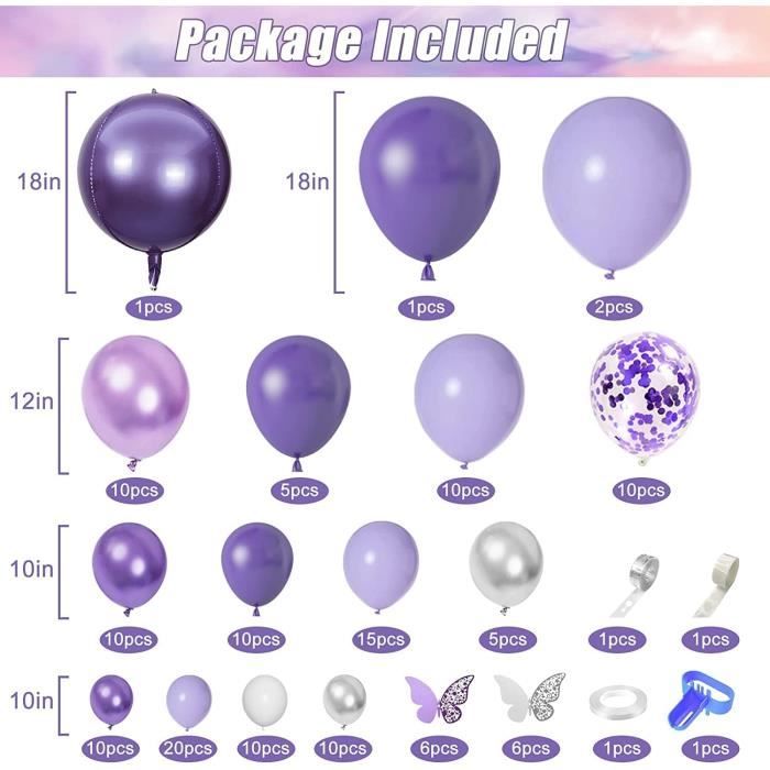 Kit Arche Ballon Violet Rose Papillon 125Pcs - Décoration Anniversaire Fille, Baby Shower, Baptême Et Mariage