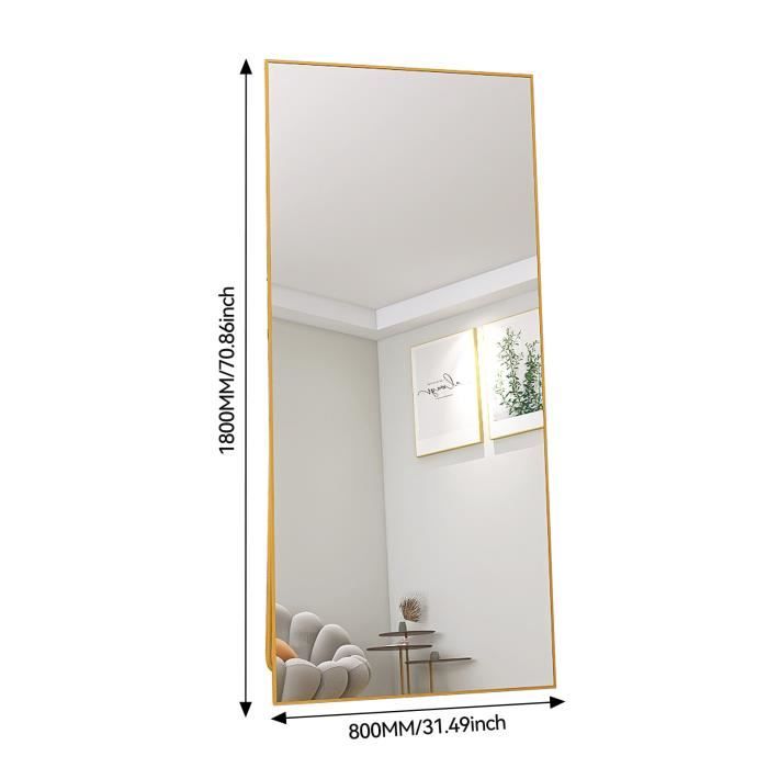 Miroir En Pied Grand Format 180x80cm - Verre Trempé, Cadre Aluminium - À Poser, Suspendre Ou Appuyer