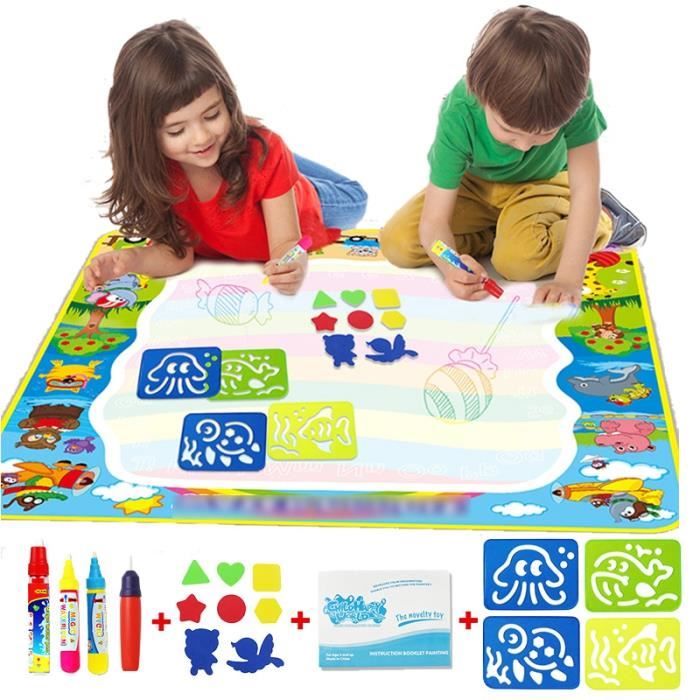 Tapis de Dessin - AZWIX - 78 x 78 cm - Réutilisable - 4 Stylos Magiques