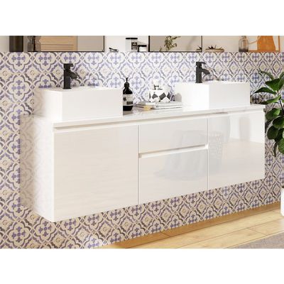 Ensemble double vasque suspendu avec vasques et robinets 120 cm sorrento Mob In | La Redoute