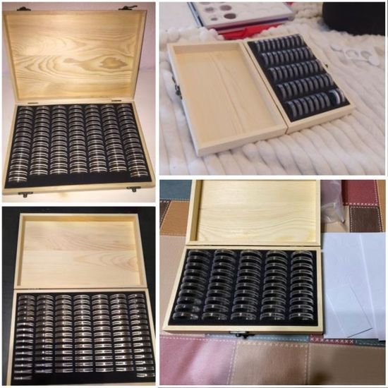 Boîte de rangement pour pièces de monnaie, ajustable, en bois