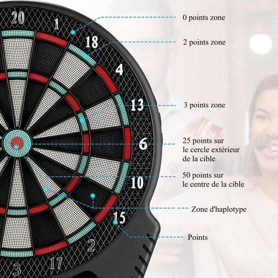 Cible De Fléchettes électronique Avec LED – 27 Jeux, 243 Variantes, 16 Joueurs, Annonce Vocale, 12 Flèches Incluses