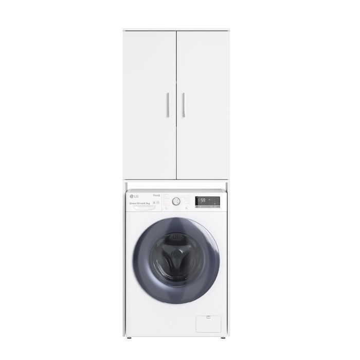 Meuble Rangement Machine à Laver Et Toilettes 182x65x24 Cm Blanc - Étagères Réglables, 2 Compartiments | Salle De Bain, Buanderie