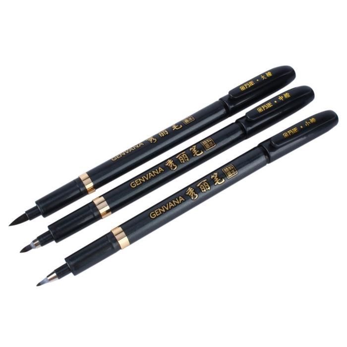 Lot De 9 Pinceaux Calligraphie Chinoise (3 Tailles) - Pour Encre Et Aquarelle, Manche Bambou
