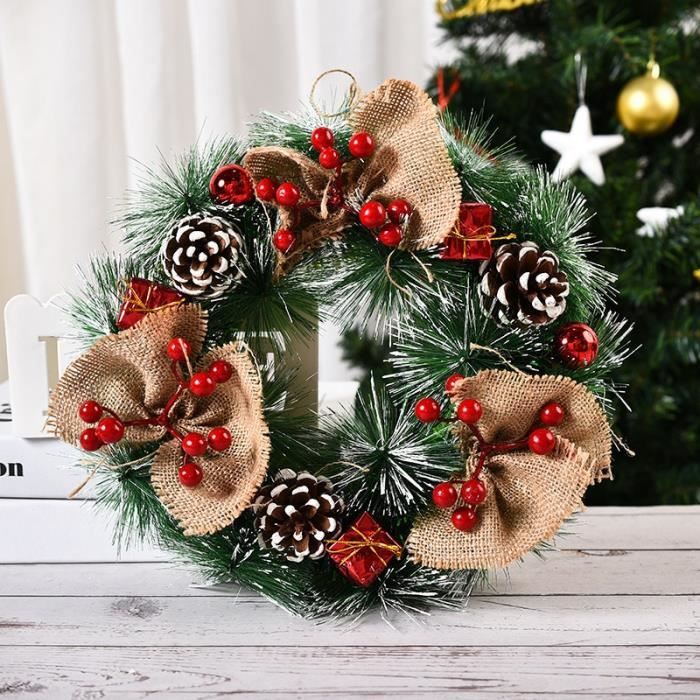 Lot De 4 Mini Couronnes De Noël Pour Poignées D'armoires - Décoration Festive Avec Ruban - Polyéthylène Vert Et Rouge