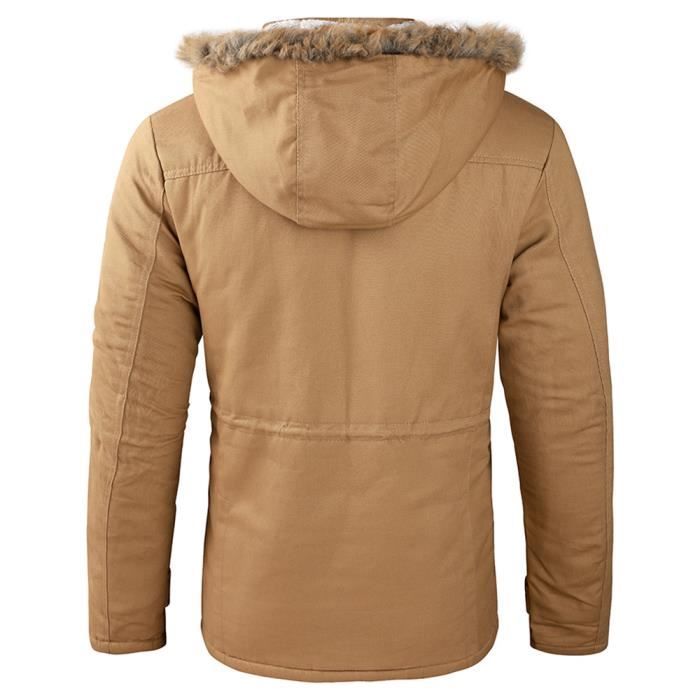 Parka Homme Mi long Capuche fausse fourrure amovible Casual Chaud