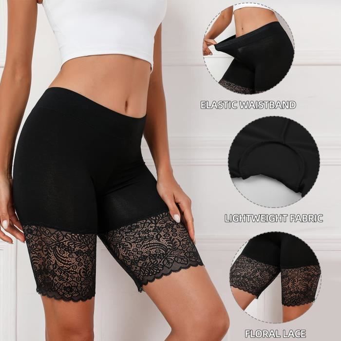 Short Anti Frottement Cuisse Femme Culotte Legging Court Pantalon De  Sécurité en Dentelle Stretch Panty sous Jupe Shorts Douce Noir - Cdiscount  Prêt-à-Porter