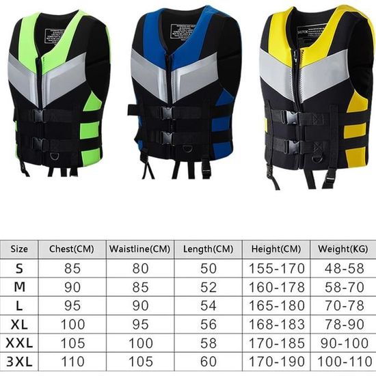 Gilet De Sauvetage Adulte En Néoprène, Flottabilité Renforcée, Bretelles Réglables, Tailles S à 2XL (20-120 Kg), Idéal Pour Jet-ski, Voile, Pêche Et Sports Nautiques