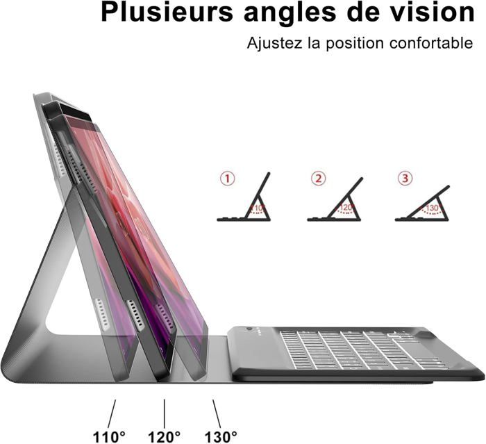 Clavier Rétroéclairé Pour Lenovo Tab P12 12.7” - AZERTY Français - Étui Détachable Avec Support Stylet - 7 Couleurs