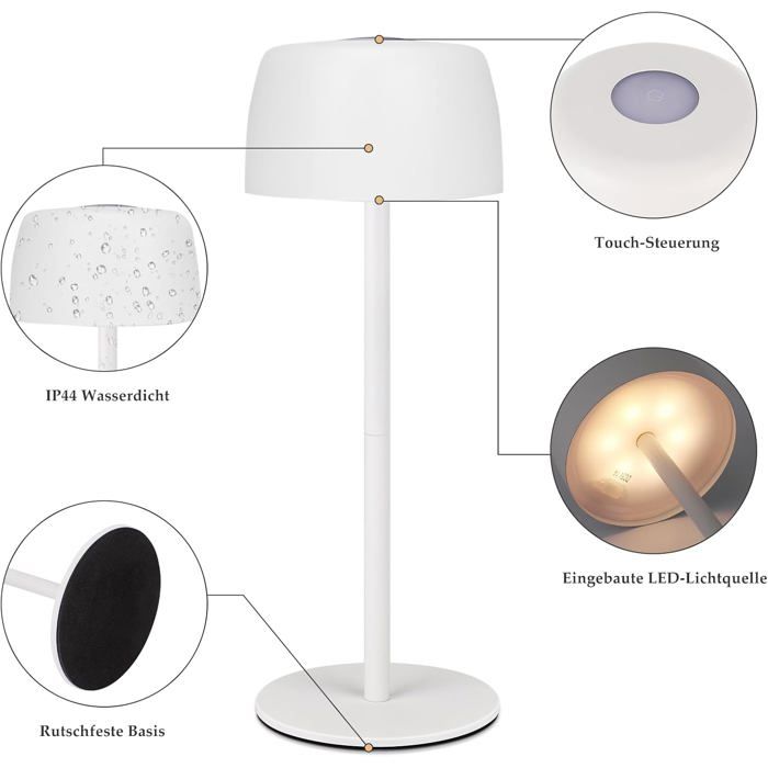 Homefire - Lot De 2 Lampes De Table LED Sans Fil Rechargeables - Touch, 3 Températures De Couleur, Réglable En Hauteur, étanche IP44