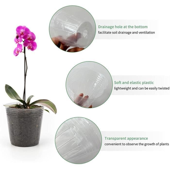 Pots d'orchidées en plastique transparent avec trous Pot de fleur  transparent